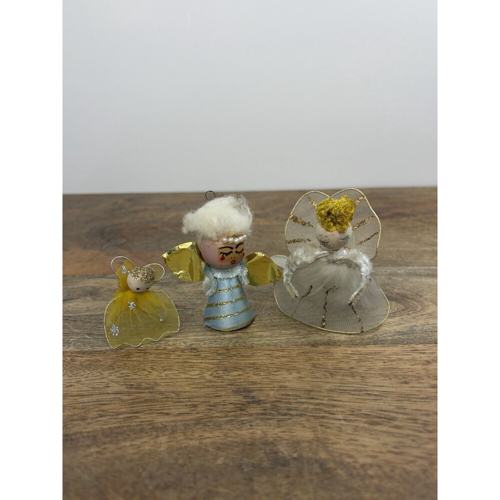 3 Vintage Christmas Chenille Angel Ornaments Read
